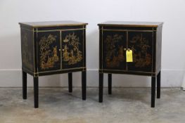 A pair of japanned side cabinets, modern, believed to be OKA,