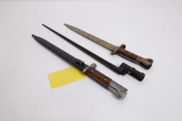 A group of three bayonets, 19th and 20th century,