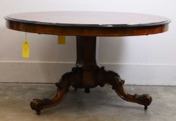 A Victorian walnut marquetry circular dining table, circa 1880-5,
