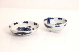 Two Bow porcelain blue and white bowls late 18th century,