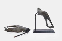 A pair of bronze hand sculptures, 20th century, Thailand