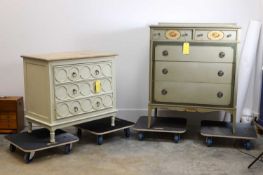 A two-tone green chest of drawers, 20th century, in the French taste,