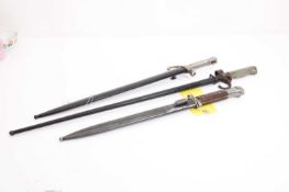A group of three bayonets, late 19th to early 20th century,