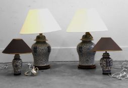 A pair of modern Chinese blue and white table lamps, 20th century,