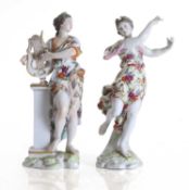A pair of Meissen porcelain figures of a dancer and a lyre player, circa 1900,