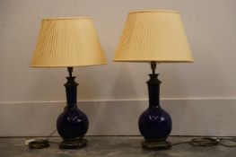 A pair of blue glazed table lamps, 20th century,