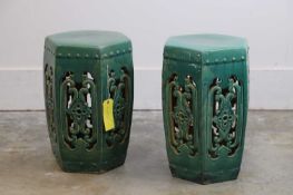 A pair of Chinese green-glazed stools, 20th century,