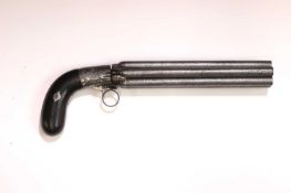 A Belgian Mariette patent six shot double action percussion pepperbox revolver, Liège proof, circa 1