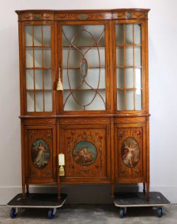 An Edwardian satinwood and painted Sheraton Revival display cabinet, c.1900,
