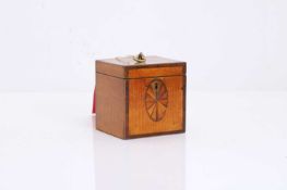 A small square sycamore tea caddy, 20th century,