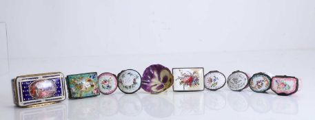 A collection of enamel patch boxes, 18th century and later,