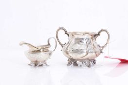 A silver cream jug and sugar bowl, 19th century,