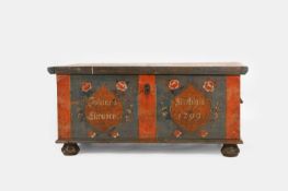 A painted wooden marriage chest, late 18th/early 19th century, Northern European,