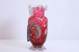 A cranberry glass vase, 19th century,
