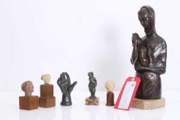 A collection of three alabaster and terracotta fragmentary busts, antique,