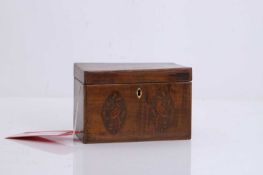 A rectangular harewood tea caddy,