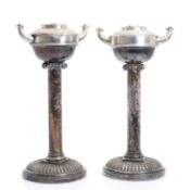 A pair of silver plated grand tour style oil lamps, 19th century,