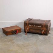 A leather travel trunk, late 19th century,