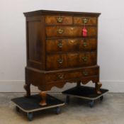 A walnut and oak chest on stand, early 18th century,