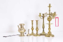A Dutch brass four-light candelabrum, mid 19th century,