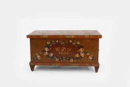 A painted pine chest, 19th century, Northern European,