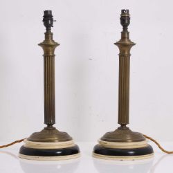 A pair of brass column table lamps, early 20th century,