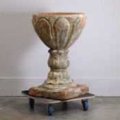 A Spanish terracotta baptism font, late 19th century,