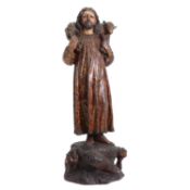 A Spanish ecclesiastic wooden polychrome figure, circa 17th century,