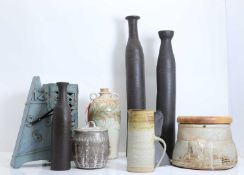 Three tall Studio Pottery vases, modern and contemporary, possibly by Brailsford Pottery,