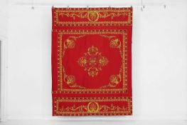 A bedcover in Tassinari & Chatel crimson silk, of recent manufacture,