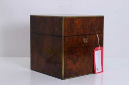 A late Victorian burr walnut and brass-mounted decanter box, 20th century,