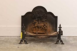 A fire basket and fire back, 20th century,