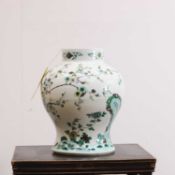 A Chinese famille verte ginger vase, 20th century,
