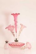 A Victorian cranberry and vaseline glass epergne late 19th century,