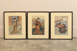 Three Japanese woodblock prints, late 19th to early 20th century,