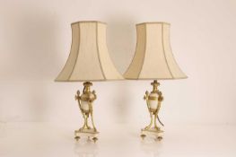 A pair of marble and ormolu urn table lamps, late 19th/ early 20th century,