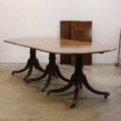 A Regency mahogany three pillar dining table, first quarter 19th century and later,