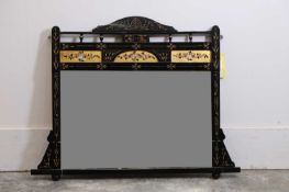 An ebonised and parcel gilt Aesthetic overmantel mirror, late 19th century,