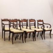 A Regency set of six plus two dining chairs, first quarter 19th century,