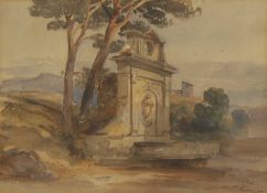Attributed to William Leighton Leith (British, 1804-1883) Ruins of a fountain by a tree
