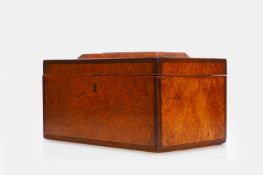 An amboyna and mahogany letter box, 19th century,