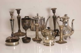 A collection of silver and silver plated items,