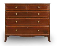 A George III mahogany and satinwood crossbanded chest, early 19th century,