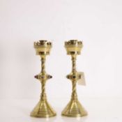 A pair of Ecclesiastical brass candlesticks, 19th century,