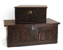 Two oak bible boxes, early 18th century and later,