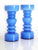 A pair of blue glass vases, c.1970s,