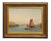 Henry Andrews Luscombe (British, 1820-1899) Sailing vessels and tenders at harbour mouth