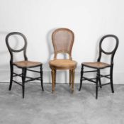 A pair of Victorian ebonised wood and mother-of-pearl side chairs, mid-19th century,