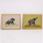 A pair of Indian painted textile panels of caparisoned elephants, 20th century, probably Rajasthan o