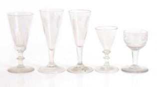 A group of five drinking glasses, late 18th century and later,